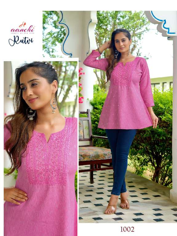 AANCHI RUTVI WHOLESALE FANCY EMBROIDERY WORK UNIQUE COLOR FULLY STITCHED SHORT TOPS