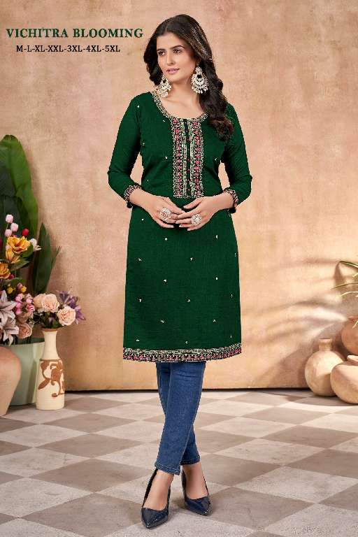 SANGEET VICHITRA BLOOMING WHOLESALE SILK WITH LINING EMBROIDERY NECK AND LACE FANCY STRAIGHT KURTIS