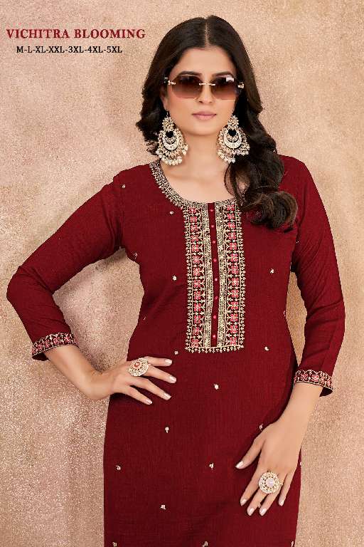SANGEET VICHITRA BLOOMING WHOLESALE SILK WITH LINING EMBROIDERY NECK AND LACE FANCY STRAIGHT KURTIS