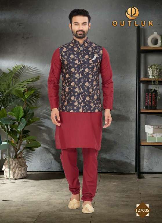 OUTLUK WEDDING COLLECTION VOL-127 WHOLESALE COTTON KURTA WITH SILK DIGITAL PRINT KOTI MENS KURTA AND KOTI COLLECTIONS