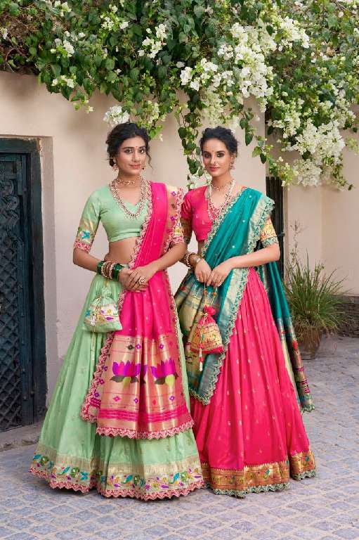 LNB SRIVIDYA WHOLESALE JACQUARD SILK PAITHANI STYLE WEDDING WEAR LEHENGAS