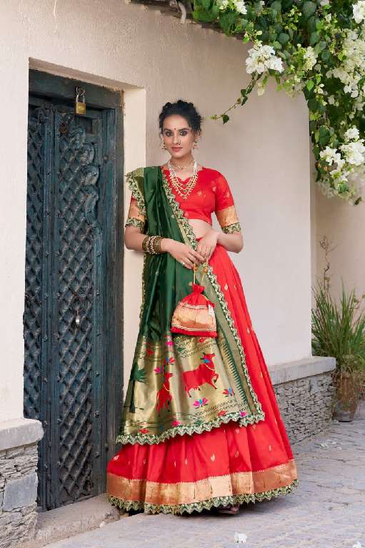 LNB SRIVIDYA WHOLESALE JACQUARD SILK PAITHANI STYLE WEDDING WEAR LEHENGAS