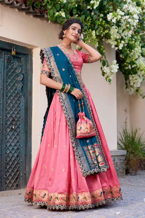 LNB SRIVIDYA WHOLESALE JACQUARD SILK PAITHANI STYLE WEDDING WEAR LEHENGAS