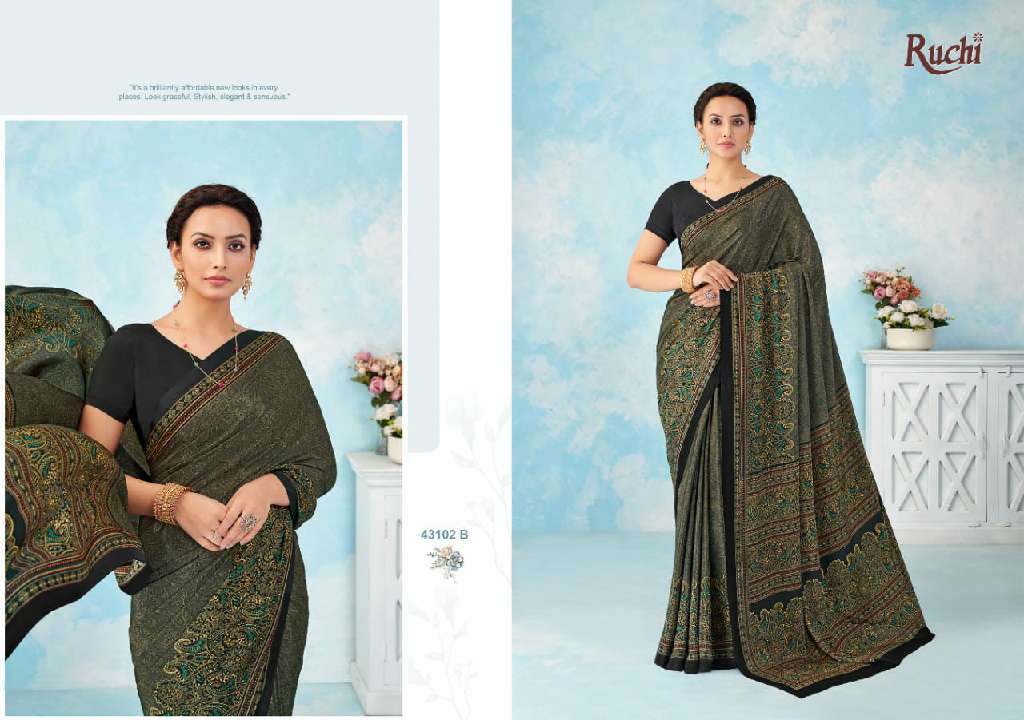 RUCHI VIVANTA SILK VOL 46 SILK CREPE PRINTED SARIS AT BEST RATE