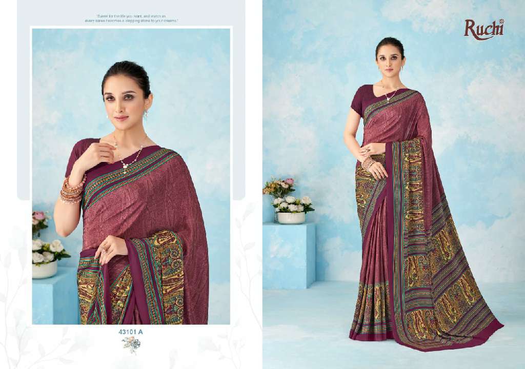 RUCHI VIVANTA SILK VOL 46 SILK CREPE PRINTED SARIS AT BEST RATE
