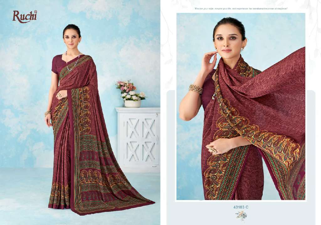RUCHI VIVANTA SILK VOL 46 SILK CREPE PRINTED SARIS AT BEST RATE
