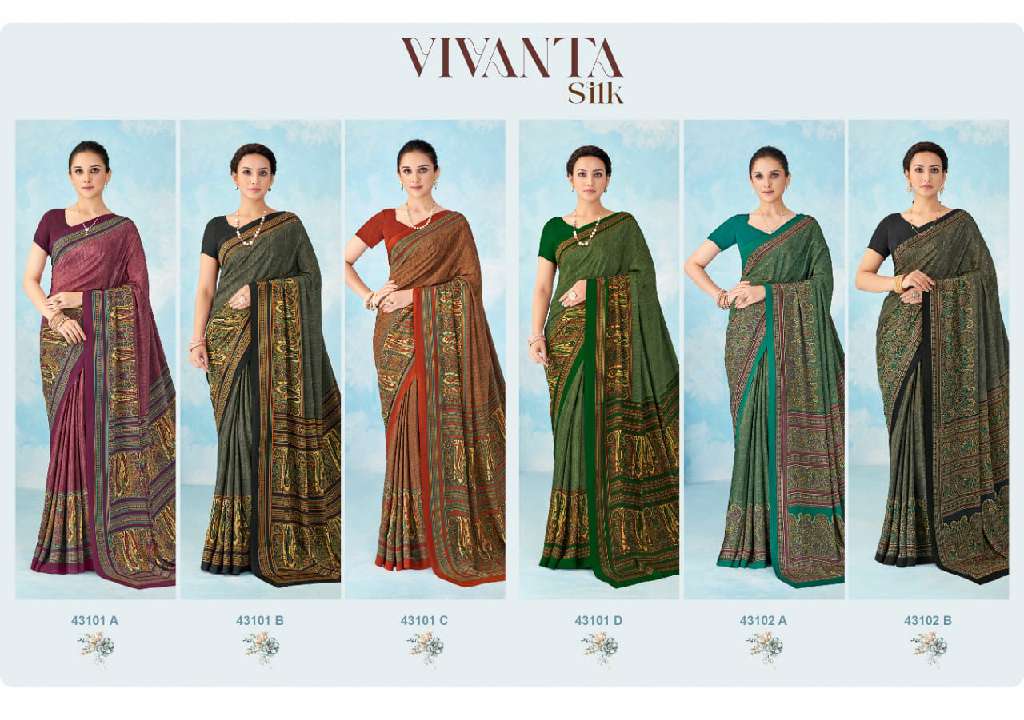 RUCHI VIVANTA SILK VOL 46 SILK CREPE PRINTED SARIS AT BEST RATE