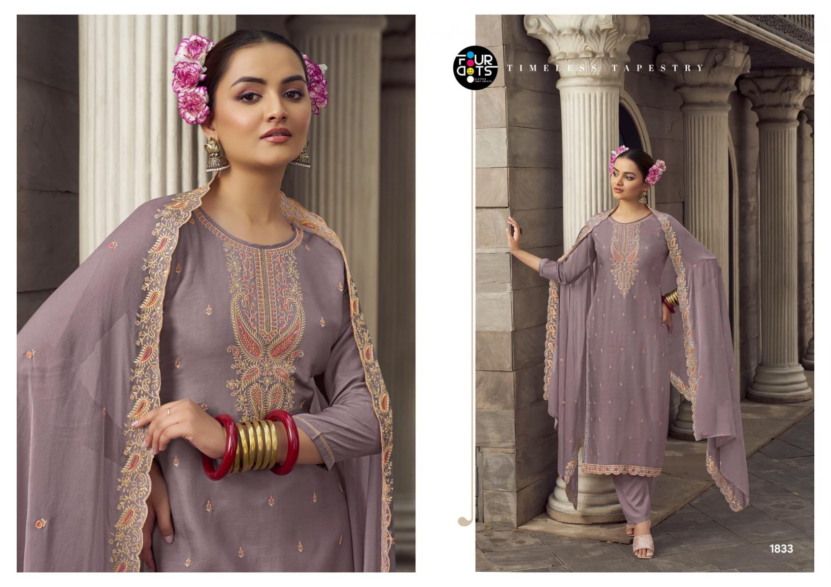 FOURDOTS SWARNIKA VISCOSE MUSLIN ELEGANCE UNSTITCH 3PCS DRESS