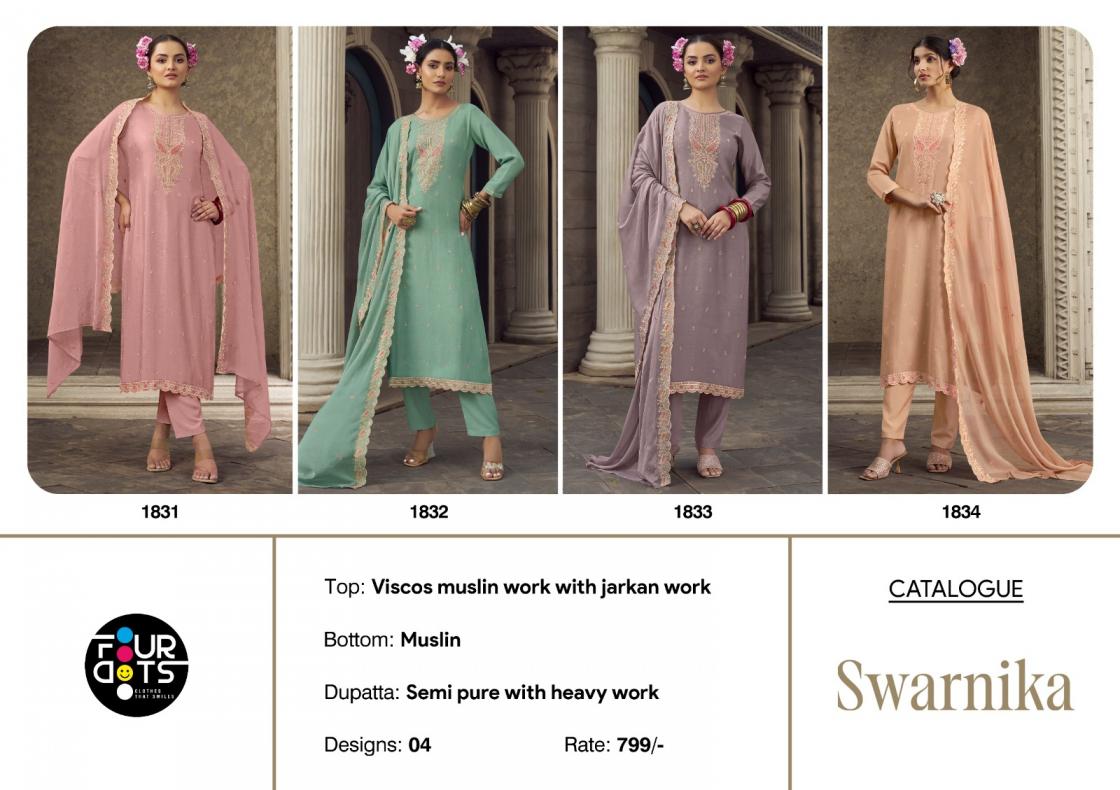 FOURDOTS SWARNIKA VISCOSE MUSLIN ELEGANCE UNSTITCH 3PCS DRESS