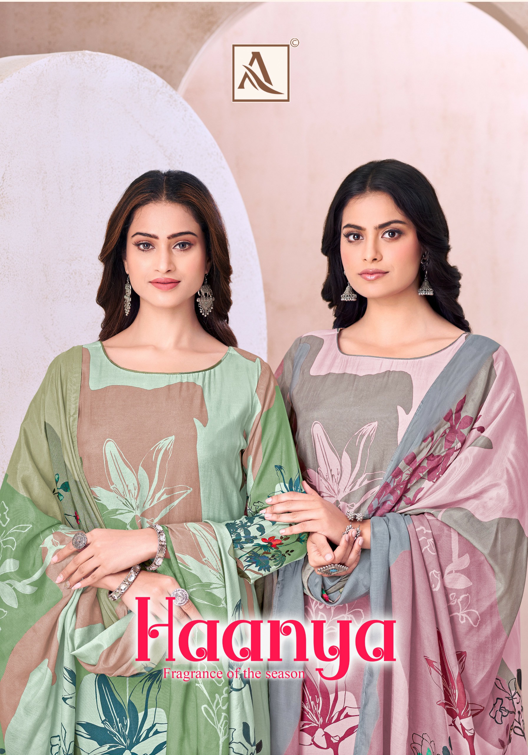 ALOK HAANYA WHOLESALE PURE VISCOSE MASLIN DIGITAL PRINT WITH HAND WORK ELEHANT DRESS MATERIAL