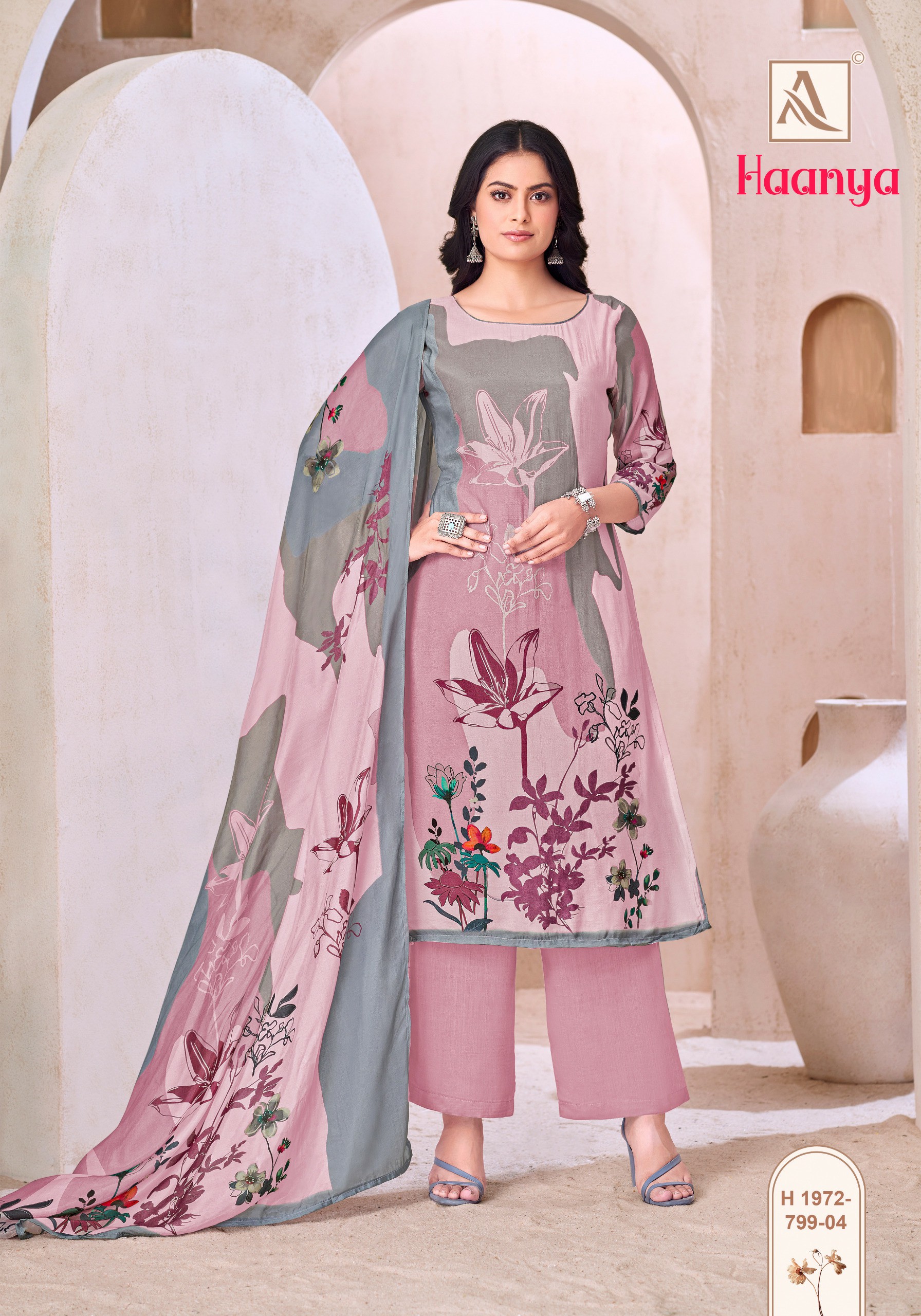 ALOK HAANYA WHOLESALE PURE VISCOSE MASLIN DIGITAL PRINT WITH HAND WORK ELEHANT DRESS MATERIAL