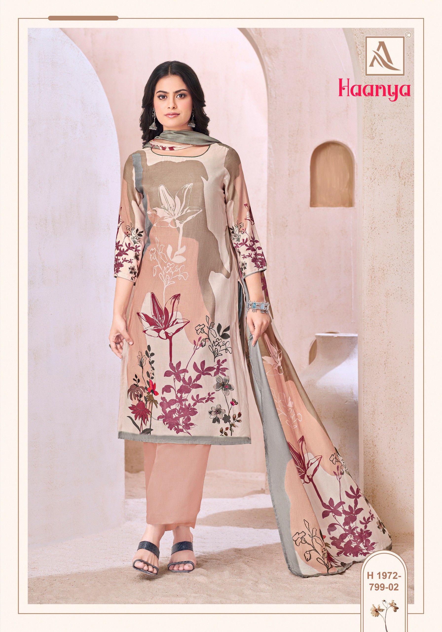ALOK HAANYA WHOLESALE PURE VISCOSE MASLIN DIGITAL PRINT WITH HAND WORK ELEHANT DRESS MATERIAL
