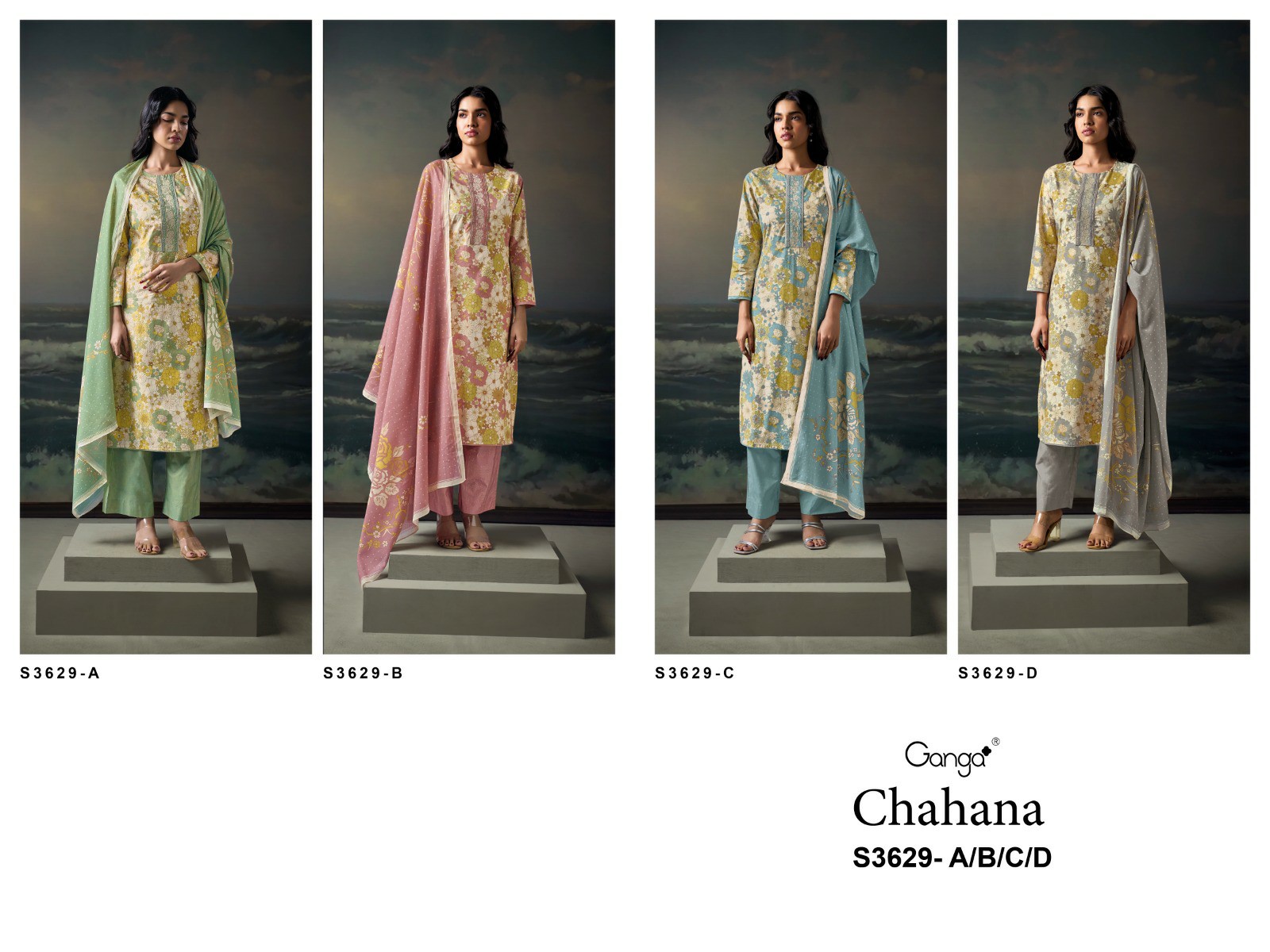 GANGA CHAHANA S3629 WHOLESALE PREMIUM COTTON PRINTED WITH EMBROIDERY DESIGNER SALWAR SUITS