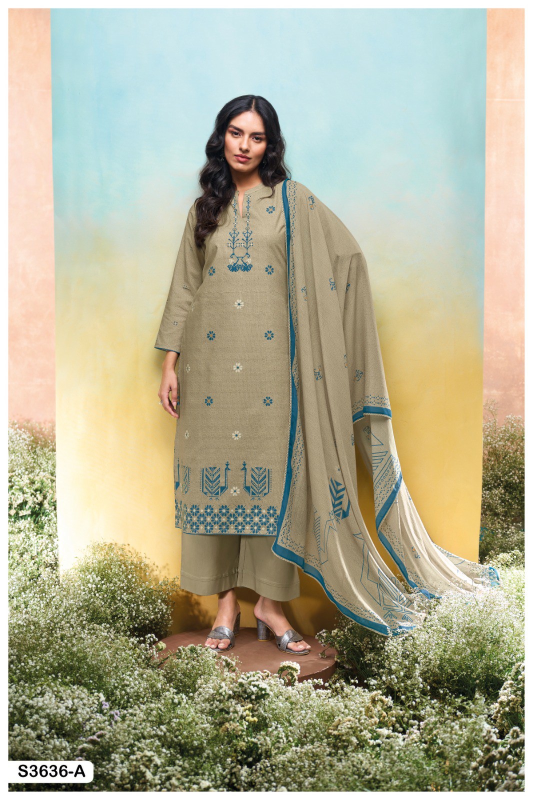 GANGA NADESHA S3636 WHOLESALE COTTON PRINTED WITH HAND EMBROIDERY CLASSIC SUITS