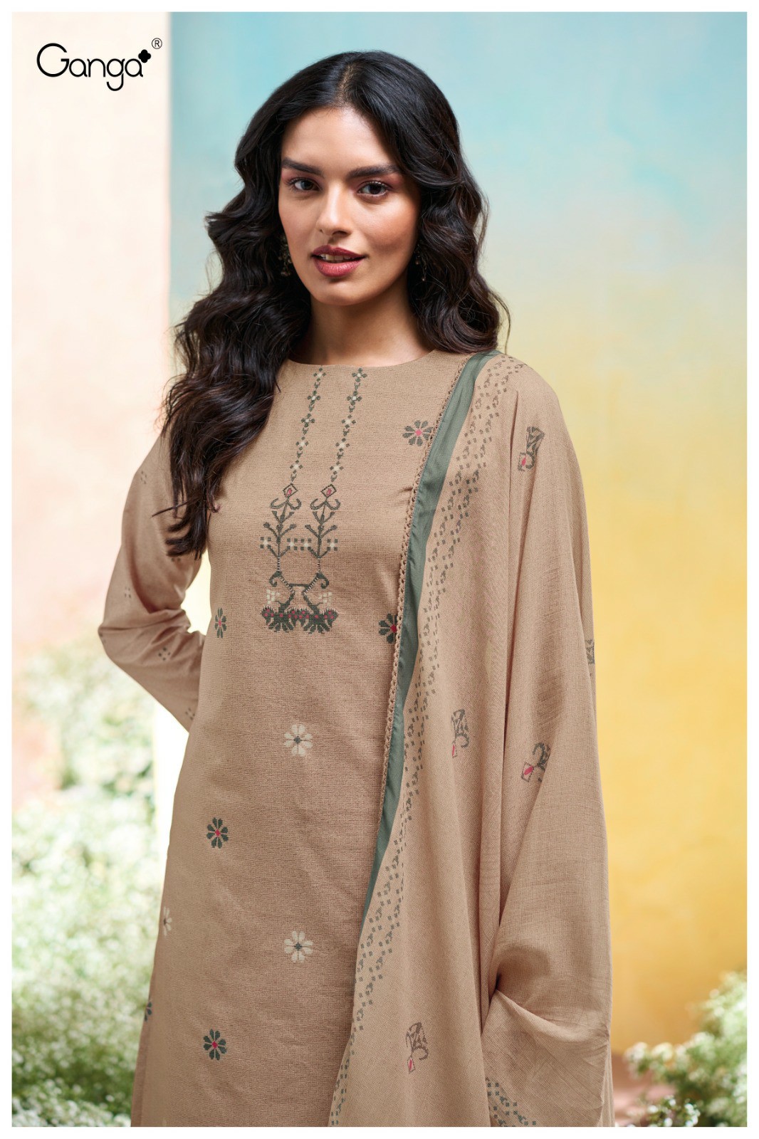 GANGA NADESHA S3636 WHOLESALE COTTON PRINTED WITH HAND EMBROIDERY CLASSIC SUITS