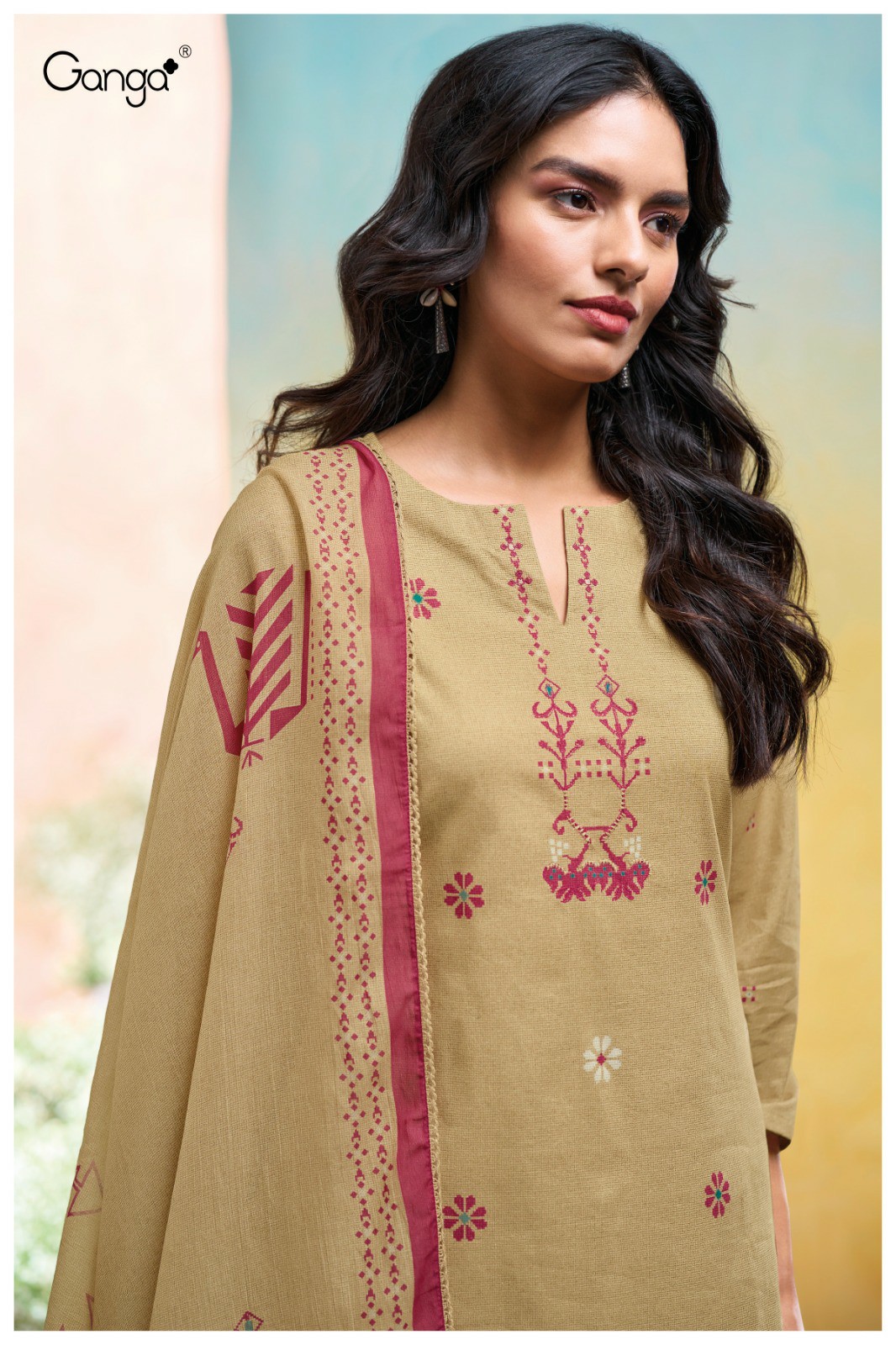 GANGA NADESHA S3636 WHOLESALE COTTON PRINTED WITH HAND EMBROIDERY CLASSIC SUITS