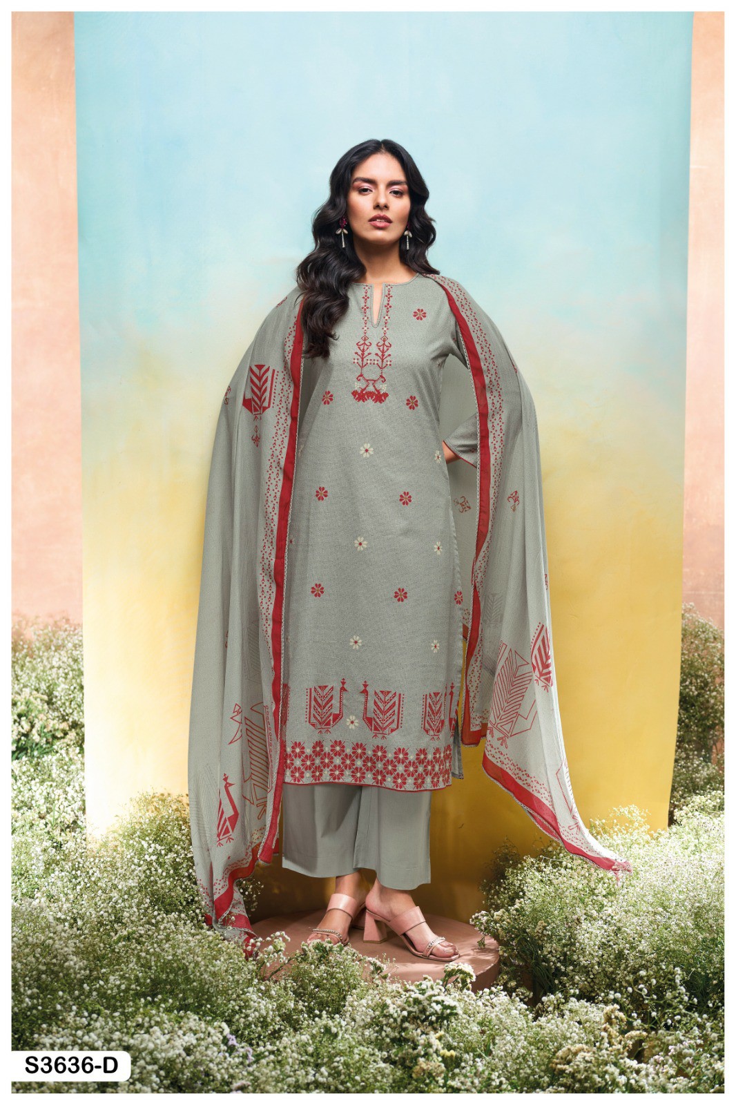 GANGA NADESHA S3636 WHOLESALE COTTON PRINTED WITH HAND EMBROIDERY CLASSIC SUITS