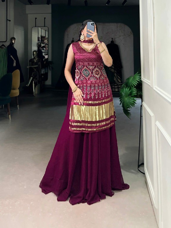 LNB 3012 COLOUR WHOLESALE GAJI SILK PRINTED WITH HANDOWORK FANCY TOP WITH PLAZOO AND DUPATTA