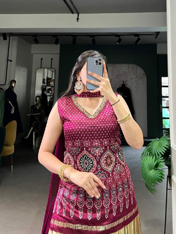 LNB 3012 COLOUR WHOLESALE GAJI SILK PRINTED WITH HANDOWORK FANCY TOP WITH PLAZOO AND DUPATTA
