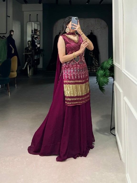 LNB 3012 COLOUR WHOLESALE GAJI SILK PRINTED WITH HANDOWORK FANCY TOP WITH PLAZOO AND DUPATTA