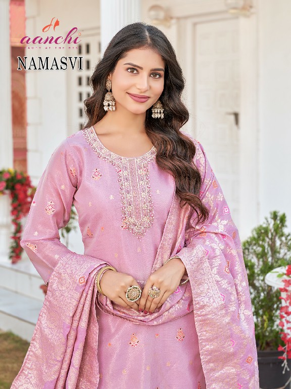 AANCHI PRESENT NAMASVI WHOLESALE MEENA JACQUARD READYMADE 3 PCS TRENDY SALWAR SUITS