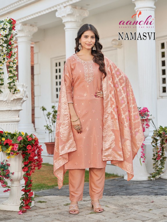 AANCHI PRESENT NAMASVI WHOLESALE MEENA JACQUARD READYMADE 3 PCS TRENDY SALWAR SUITS