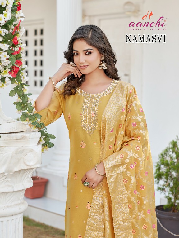 AANCHI PRESENT NAMASVI WHOLESALE MEENA JACQUARD READYMADE 3 PCS TRENDY SALWAR SUITS
