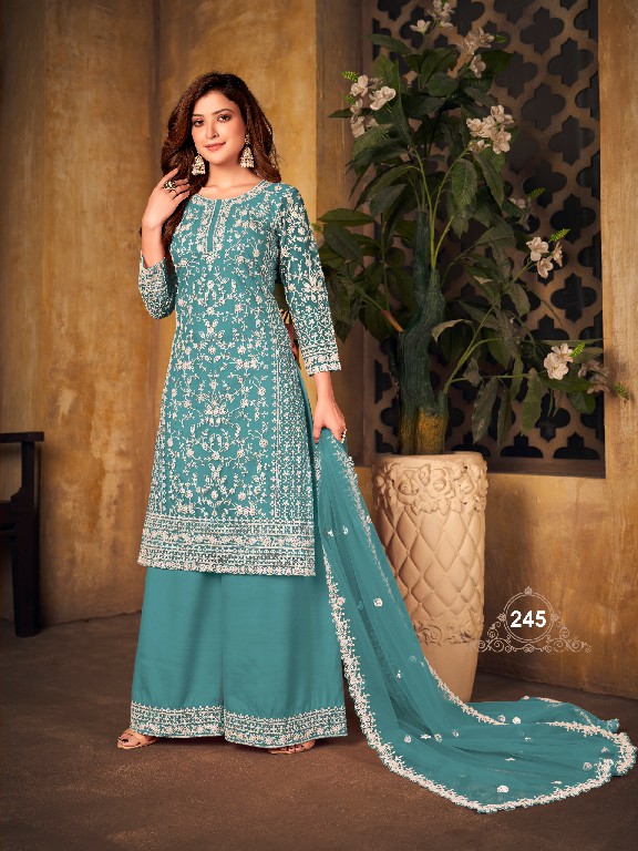 DANI FASHION VAANI VOL-24 WHOLESALE NET WITH CORDING WORK UNIQUE COLOUR TOP WITH PLAZZO AND DUPATTA COLLECTION