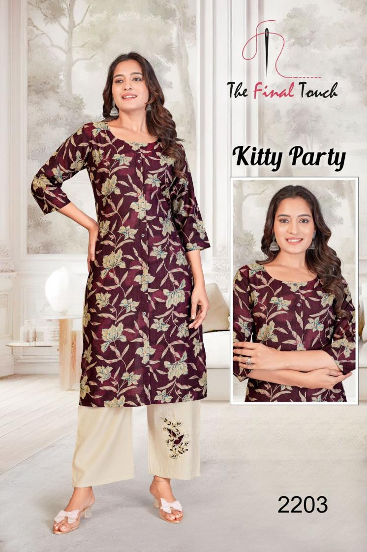 THE FINAL TOUCH R R FASHION KITTY PARTY VETICAN PRINT READYMADE STYLISH COMBO KURTI WITH PANT