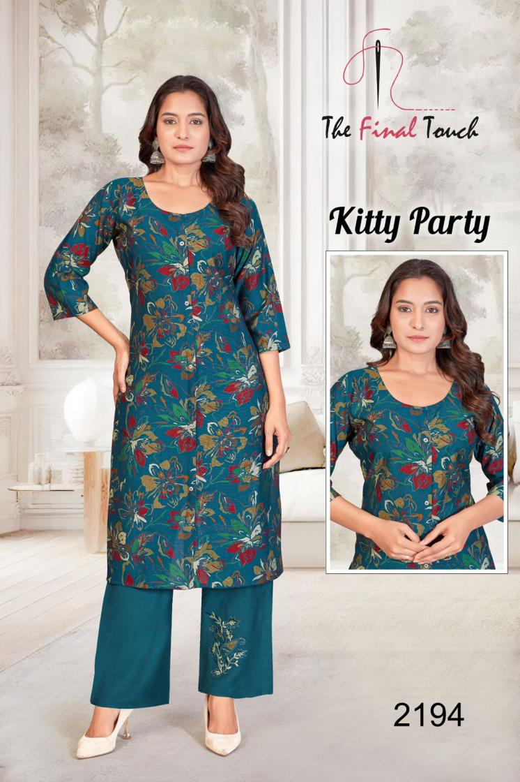 THE FINAL TOUCH R R FASHION KITTY PARTY VETICAN PRINT READYMADE STYLISH COMBO KURTI WITH PANT