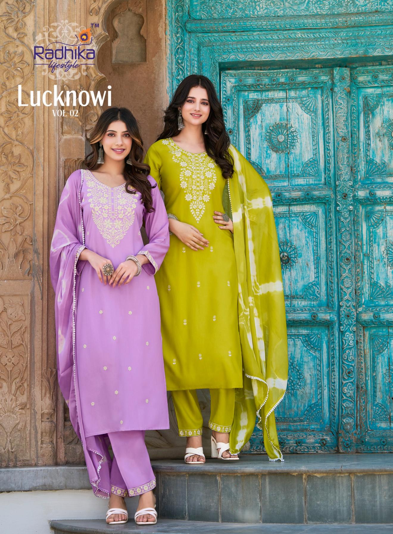 RADHIKA LIFESTYLE LUCKNOWI VOL 2 RAYON CLASSIC READYMADE BIG SIZE 3PCS DRESS