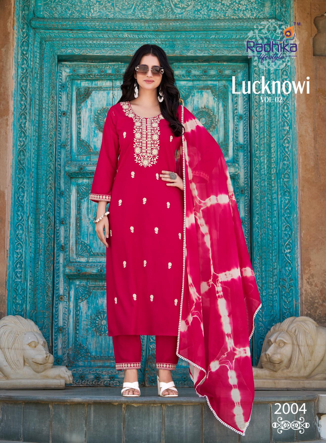 RADHIKA LIFESTYLE LUCKNOWI VOL 2 RAYON CLASSIC READYMADE BIG SIZE 3PCS DRESS
