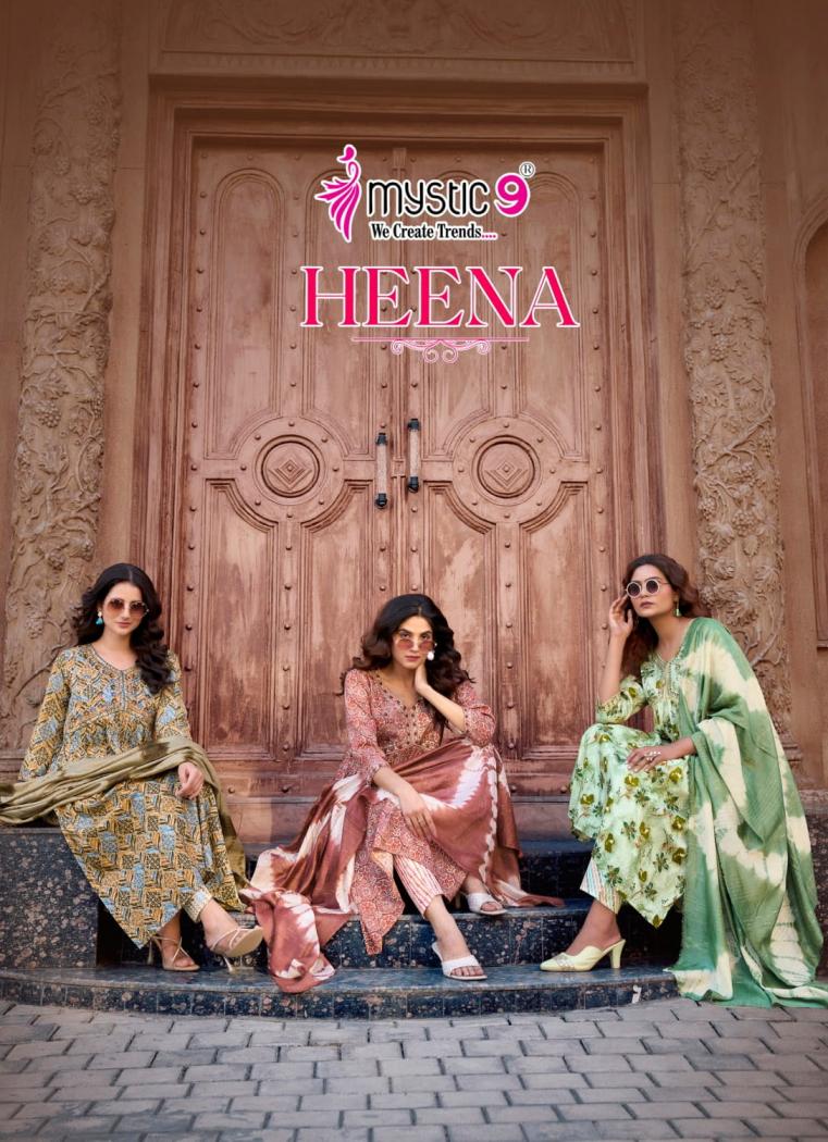 HEENA VOL 7 BY MYSTIC 9 RAYON PRINT READYMADE CLASSIC LOOK SUIT FOR WOMENS