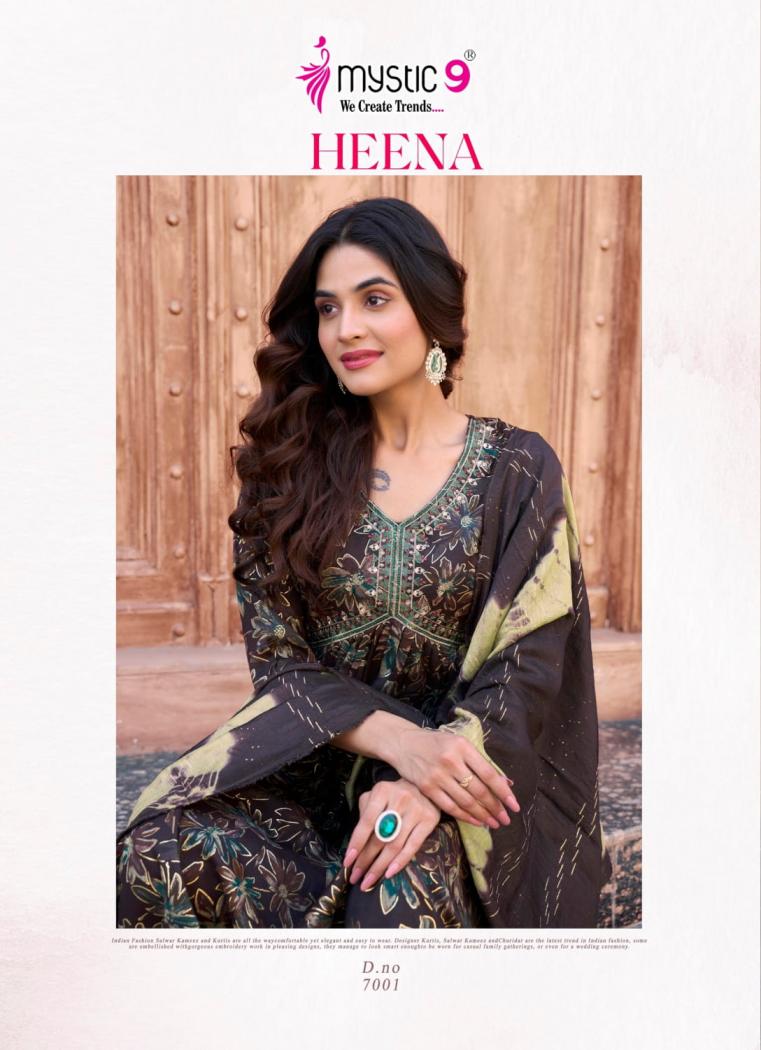 HEENA VOL 7 BY MYSTIC 9 RAYON PRINT READYMADE CLASSIC LOOK SUIT FOR WOMENS