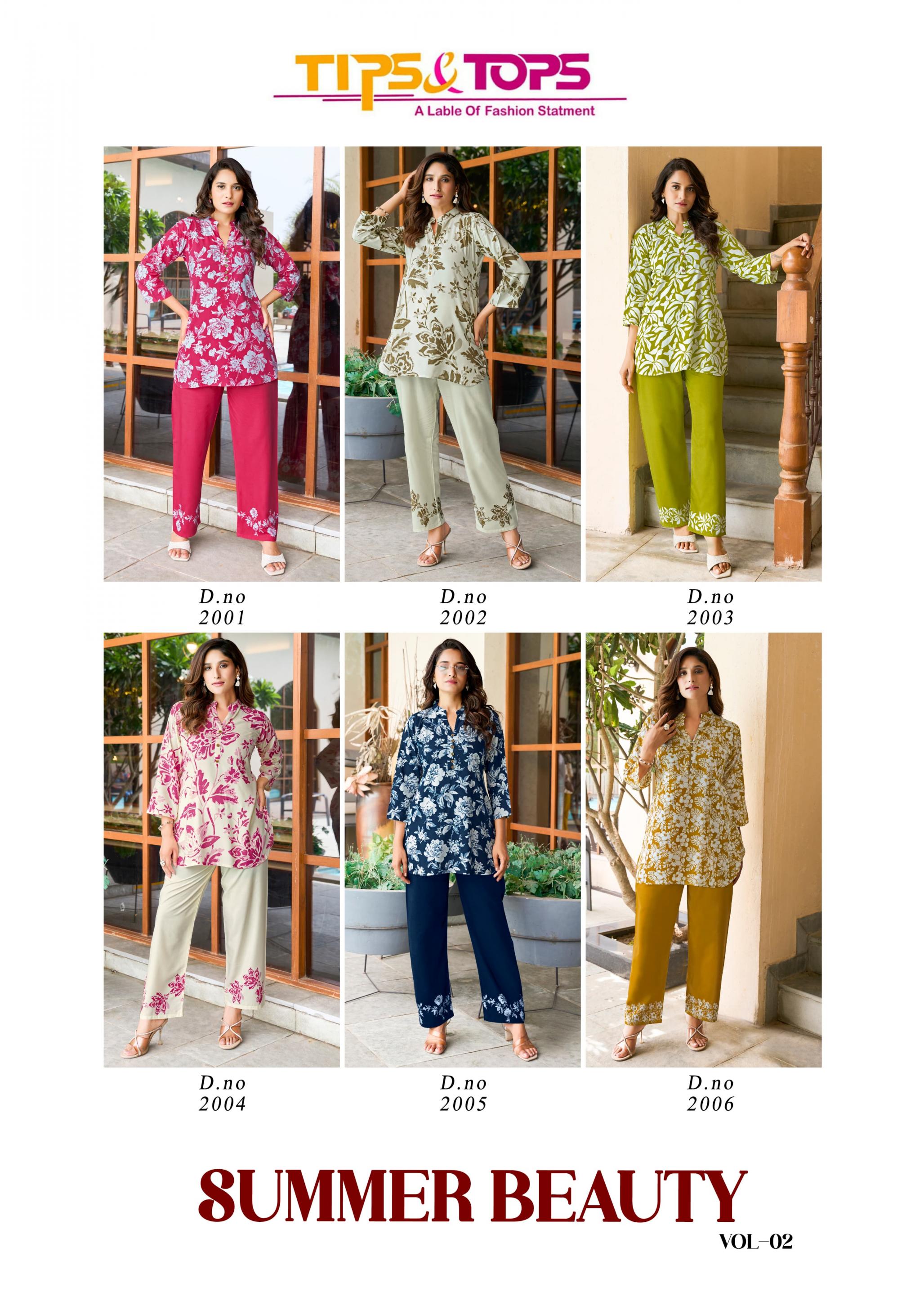 TIPS AND TOPS SUMMER BEAUTY VOL 2 RAYON READYMADE CLASSIC CO-ORD SETS FOR WOMENS