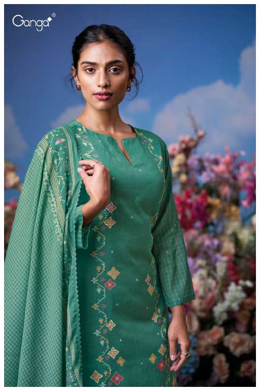 GANGA KOYEL S3592 WHOLESALE COTTON PRINTED WITH HAND EMBROIDERY DESIGNER SUITS