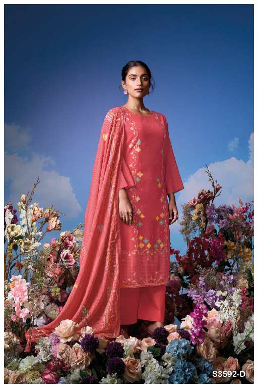GANGA KOYEL S3592 WHOLESALE COTTON PRINTED WITH HAND EMBROIDERY DESIGNER SUITS