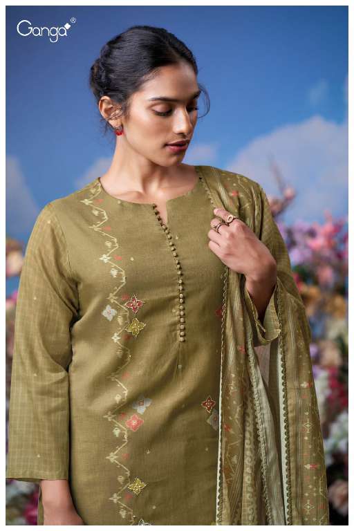 GANGA KOYEL S3592 WHOLESALE COTTON PRINTED WITH HAND EMBROIDERY DESIGNER SUITS
