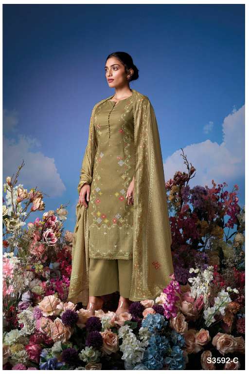 GANGA KOYEL S3592 WHOLESALE COTTON PRINTED WITH HAND EMBROIDERY DESIGNER SUITS