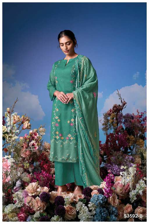 GANGA KOYEL S3592 WHOLESALE COTTON PRINTED WITH HAND EMBROIDERY DESIGNER SUITS