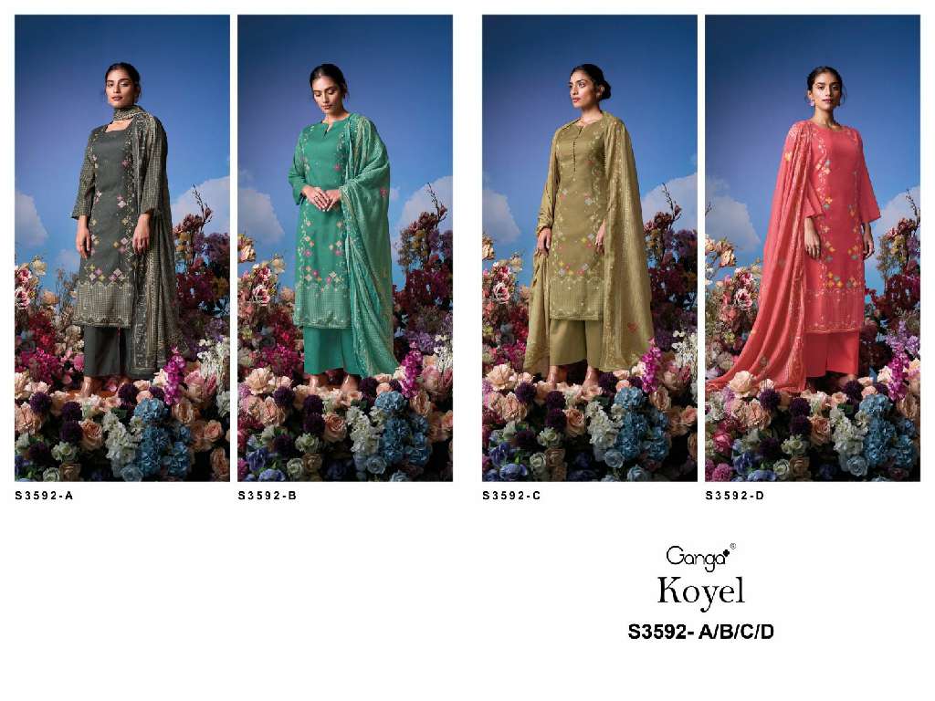 GANGA KOYEL S3592 WHOLESALE COTTON PRINTED WITH HAND EMBROIDERY DESIGNER SUITS