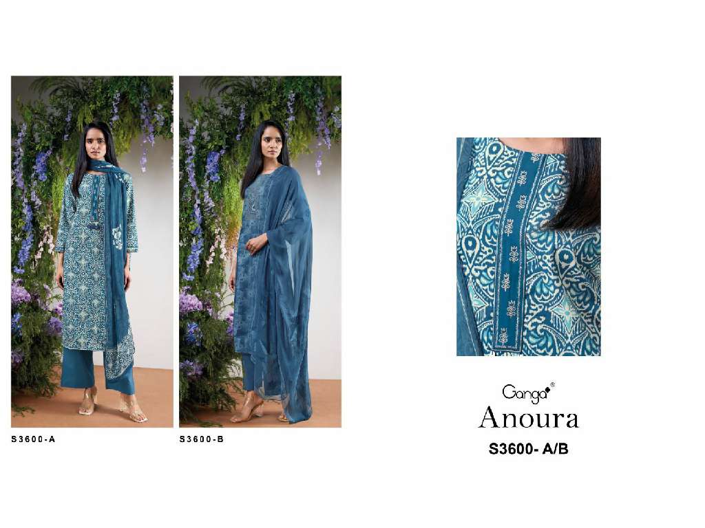 GANGA ANOURA S3600 WHOLESALE PREMIUM COTTON PRINTED WITH EMBROIDERY FANCY DRESS