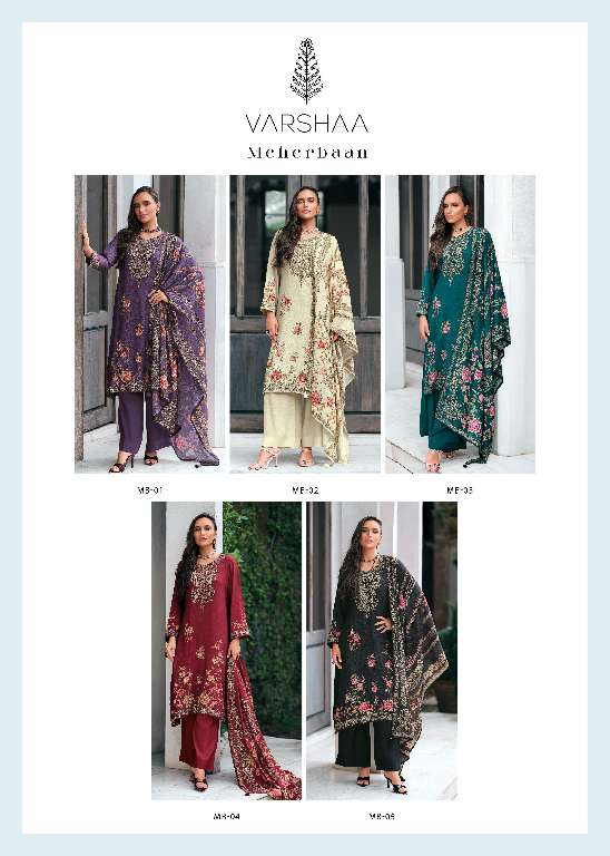 VARSHAA MEHERBAAN WHOLESALE VISCOSE MUSLIN DIGITALLY PRINTED WITH HANDWORK UNSTITCHED FASHIONABLE SALWAR SUITS