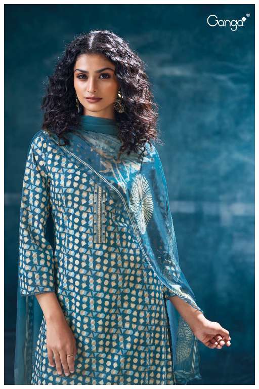 GANGA NIVRITTI S3584 WHOLESALE PREMIUM COTTON PRINTED WITH NECK LACE CLASSY DRESS FOR WOMAN