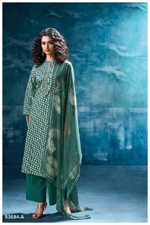 GANGA NIVRITTI S3584 WHOLESALE PREMIUM COTTON PRINTED WITH NECK LACE CLASSY DRESS FOR WOMAN