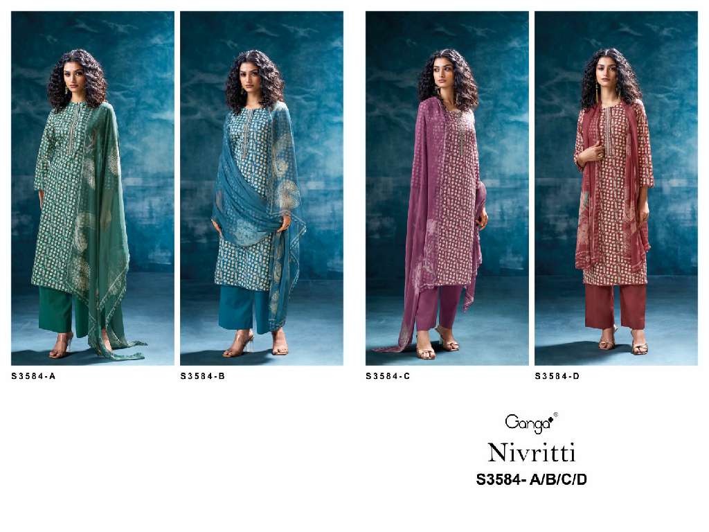 GANGA NIVRITTI S3584 WHOLESALE PREMIUM COTTON PRINTED WITH NECK LACE CLASSY DRESS FOR WOMAN