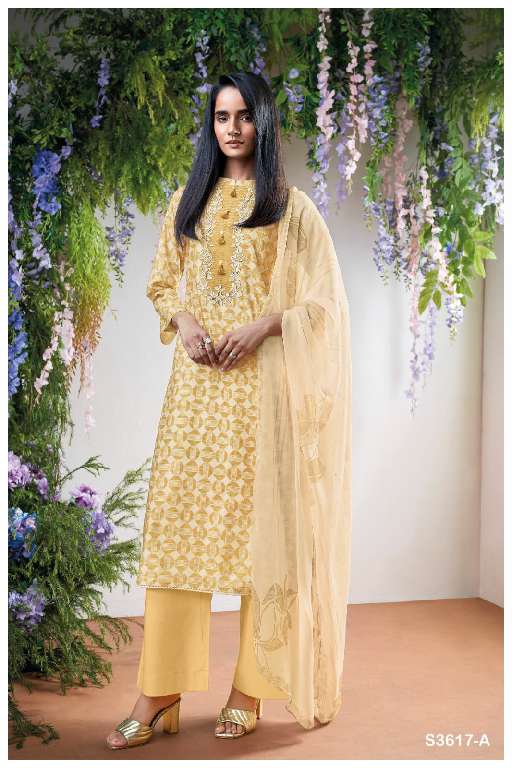 GANGA EVARAAH S3617 WHOLESALE PURE COTTON PRINTED WITH CROCHET LACE ON DAMAN FASHIONABLE SUITS