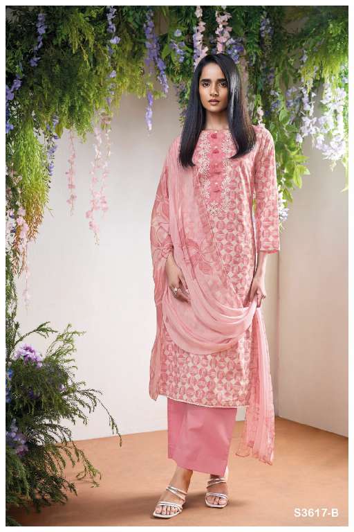 GANGA EVARAAH S3617 WHOLESALE PURE COTTON PRINTED WITH CROCHET LACE ON DAMAN FASHIONABLE SUITS