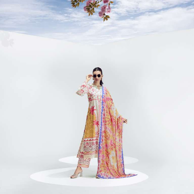 KIMORA PRESENT SOHNI BREEZE PURE COTTON LAWN WITH DIGITAL PRINT EMBROIDERY NECKLINE UNIQUE COLOR COMBINATION PAKISTANI SUITS
