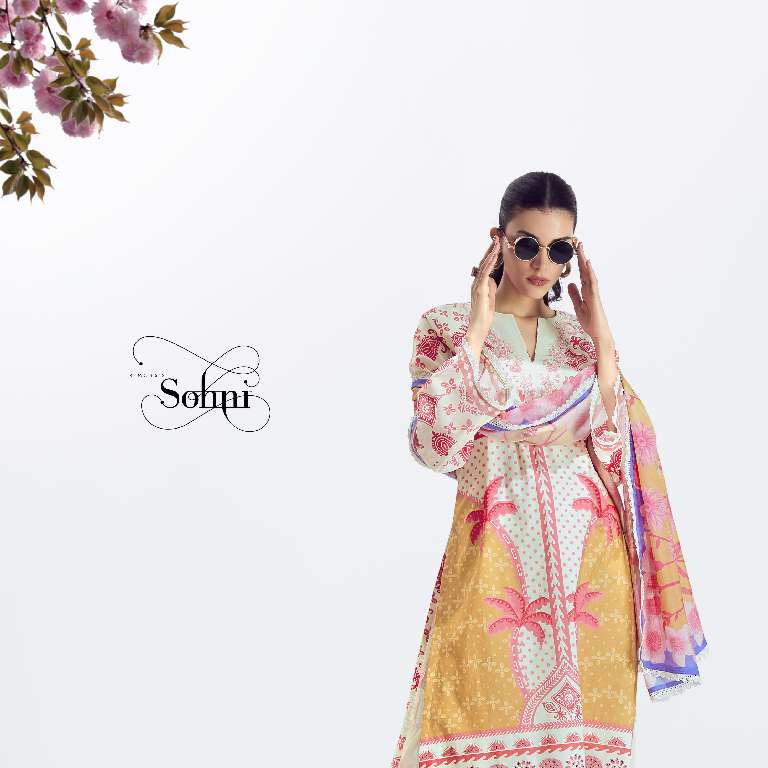 KIMORA PRESENT SOHNI BREEZE PURE COTTON LAWN WITH DIGITAL PRINT EMBROIDERY NECKLINE UNIQUE COLOR COMBINATION PAKISTANI SUITS